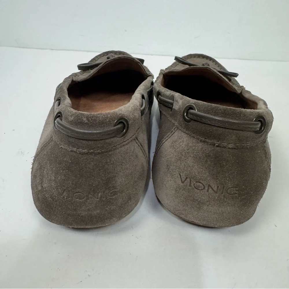 Vionic Suede Leather Grey Slip On Driving Loafers Casual Shoes With Bow Detail